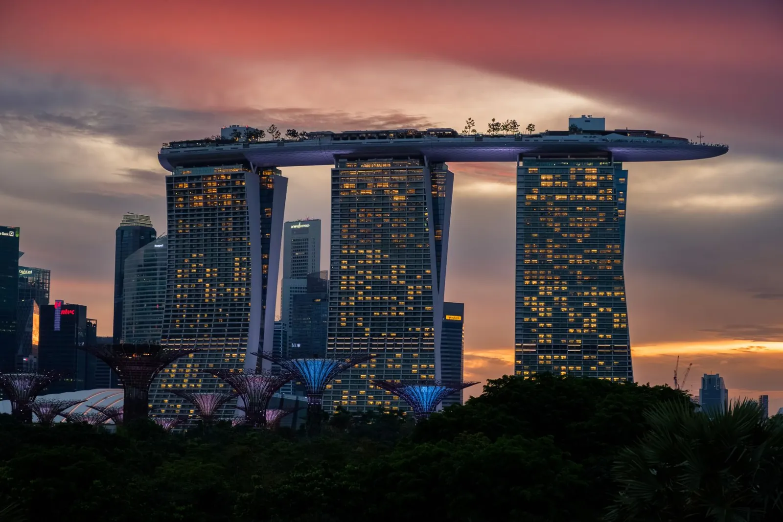 Singapore CBD and Marina Bay skyline at golden hour